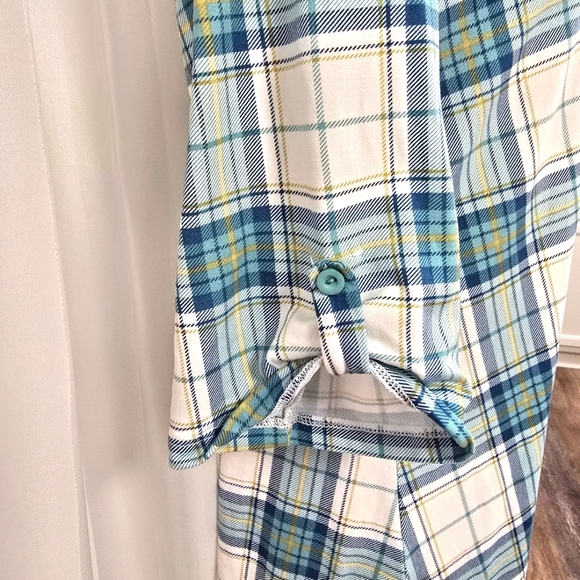 2/$30 Above & Beyond White & Green Plaid Short‎ Sleeve Tunic Size L Super Soft - Picture 5 of 11